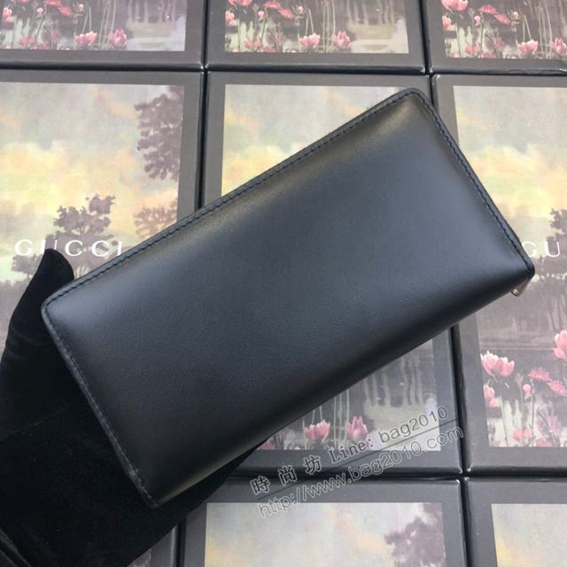 Gucci包 古馳錢包 597676黑皮 Gucci字母精美刺繡圖案 Gucci拉鏈錢包  gudj1254